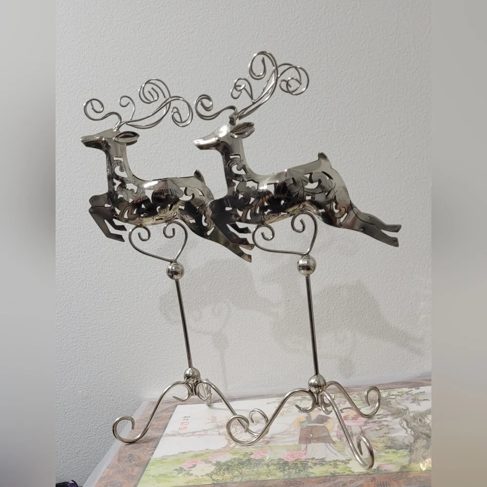 Metal silver reindeer candle holders set 2 pcs. - Picture 12 of 17
